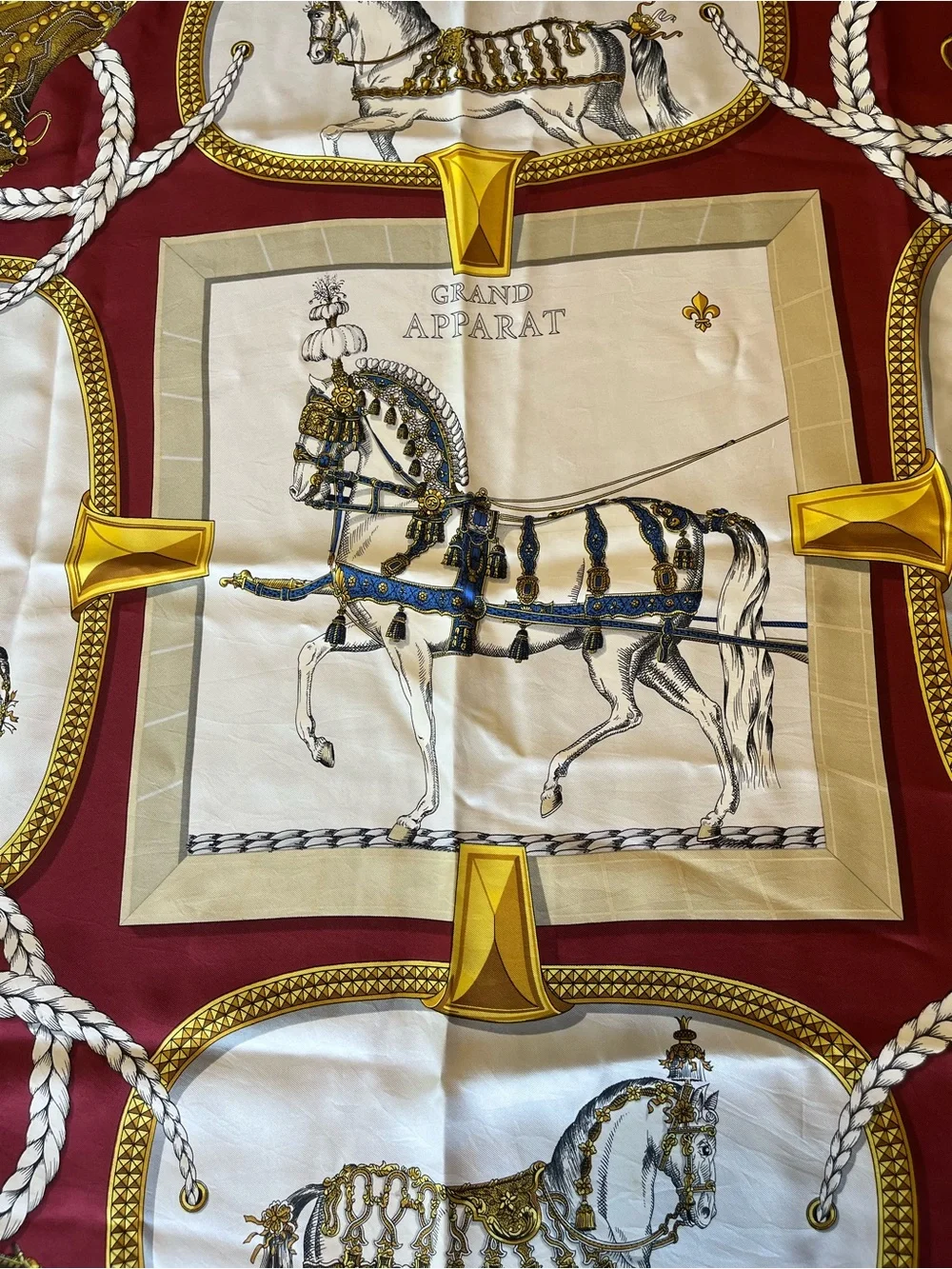 Hermes Grand Apparat Red Equestrian Silk Scarf